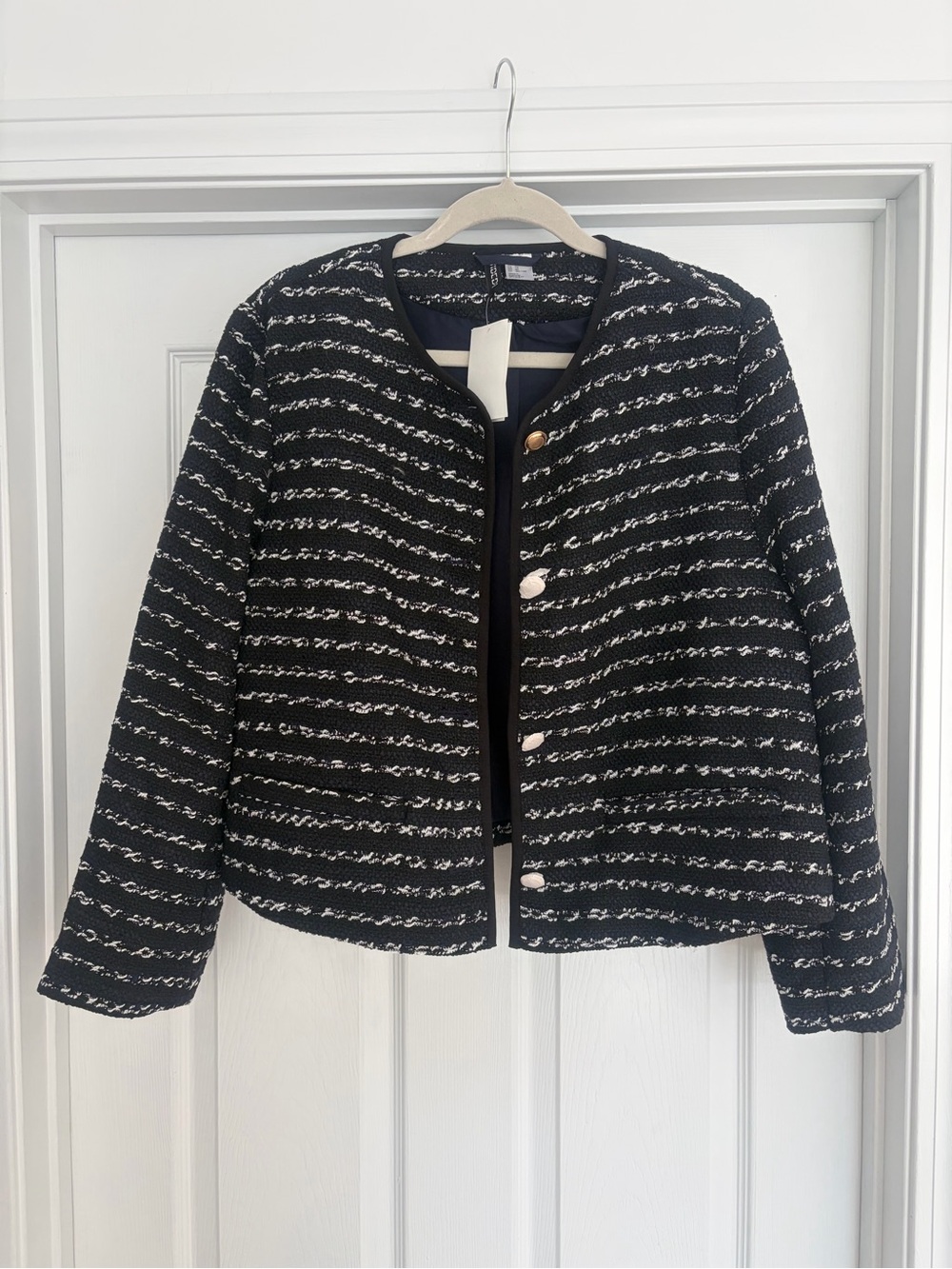 H&M Classic Black & White Striped Tweed Jacket - Women's - NWT